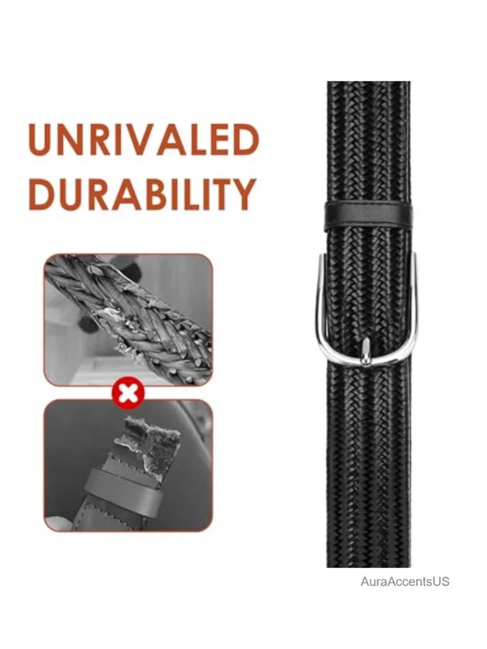 Genuine Leather Braided Belt for Men - 1.38